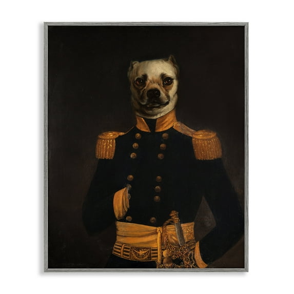 Stupell Industries Colonial Military Dog Animals & Insects Painting Gray Framed Art Print Wall Art, 24 x 30