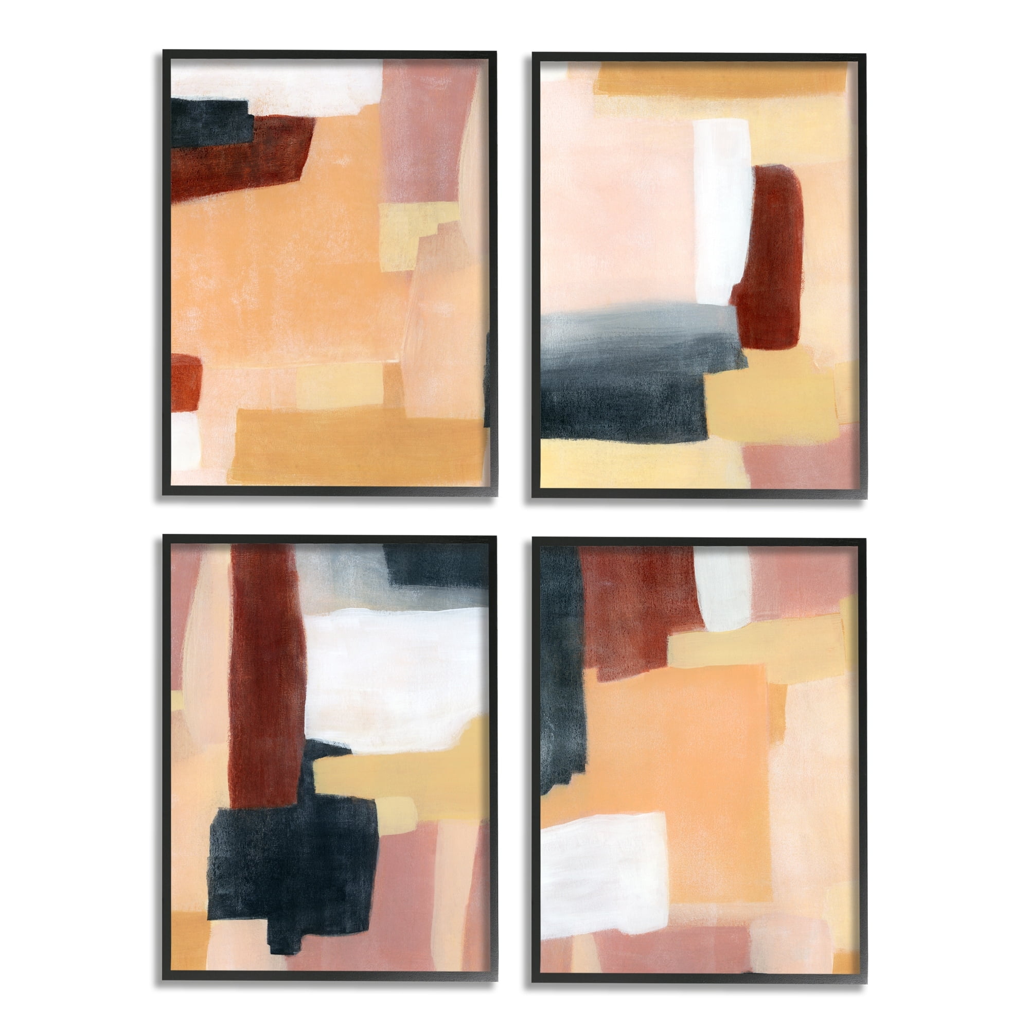 Stupell Industries Color Block Abstraction Neutral Beige Brown Black Framed by Grace Popp