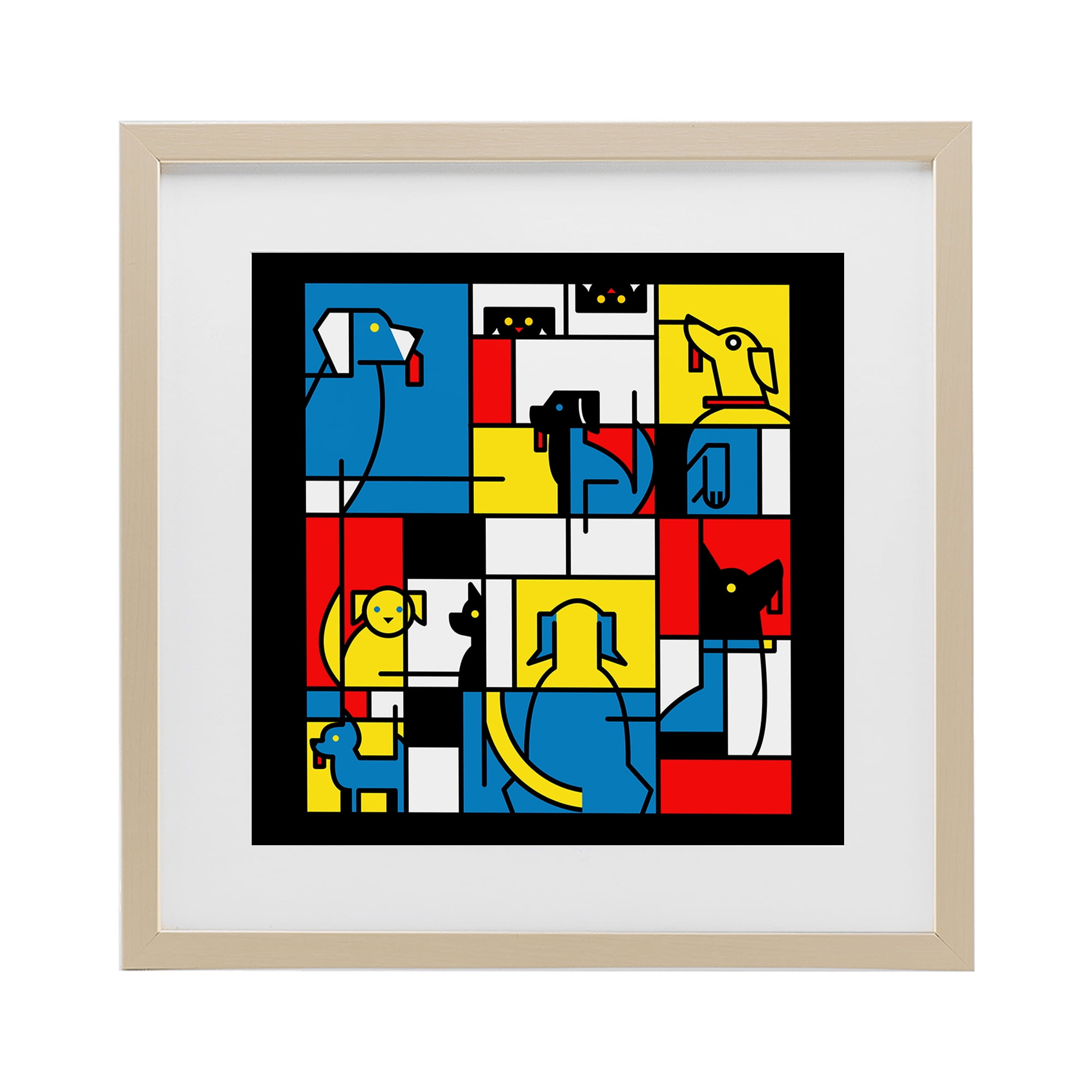 Stupell Industries Color Block Dogs Abstract Birch Framed Print Under Glass, design by Tobe Fonseca