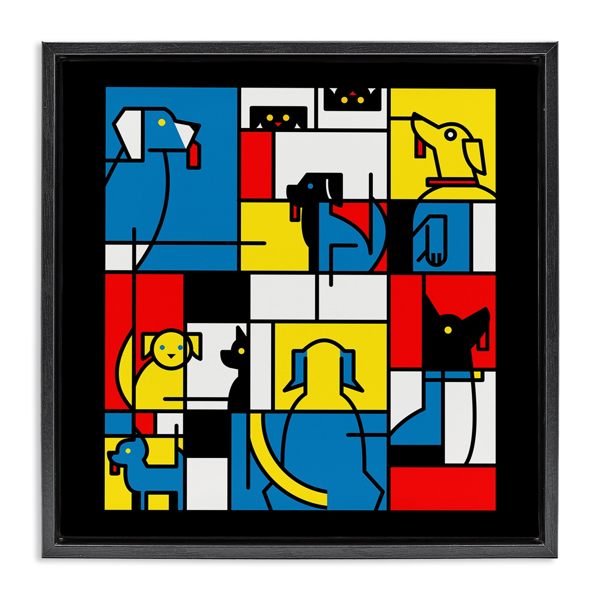 Stupell Industries Color Block Dogs Abstract Black Framed Floater Canvas Wall Art, design by Tobe Fonseca