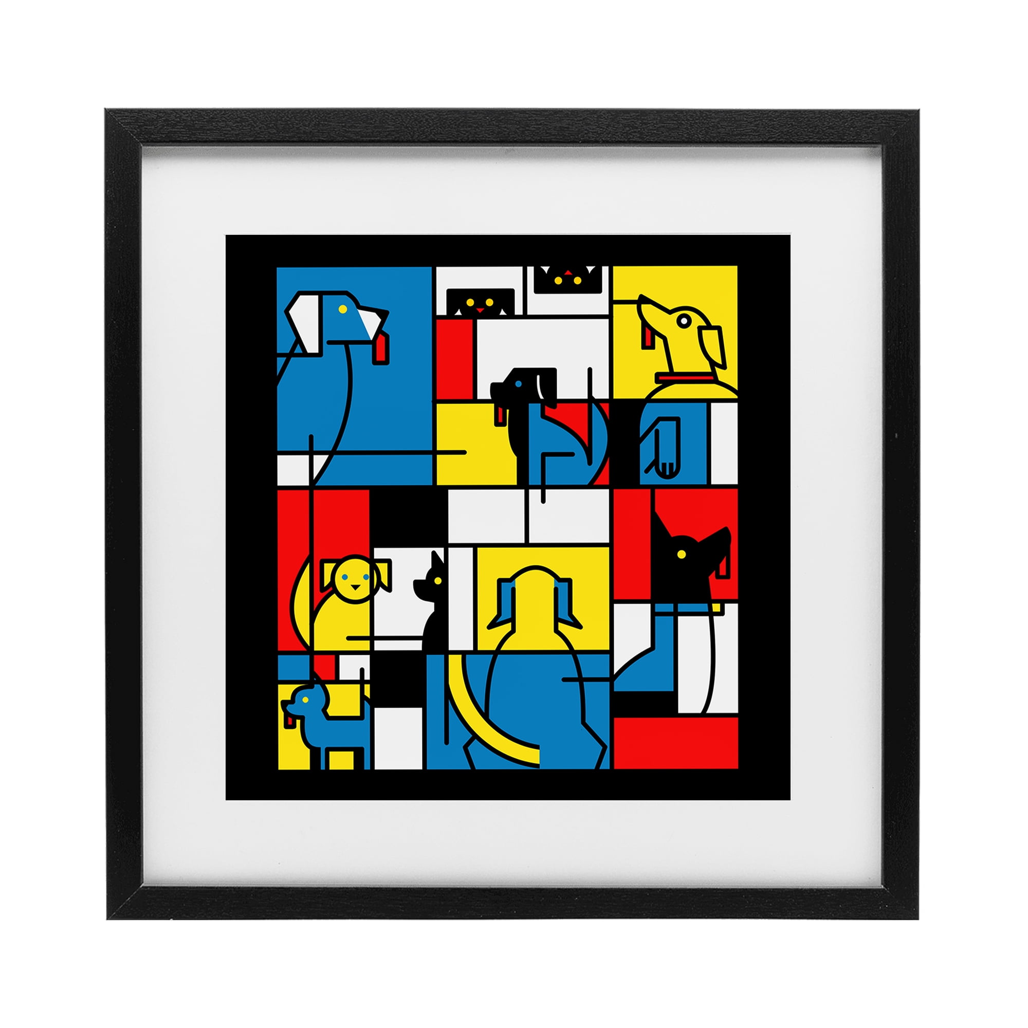 Stupell Industries Color Block Dogs Abstract Black Framed Print Under Glass, design by Tobe Fonseca