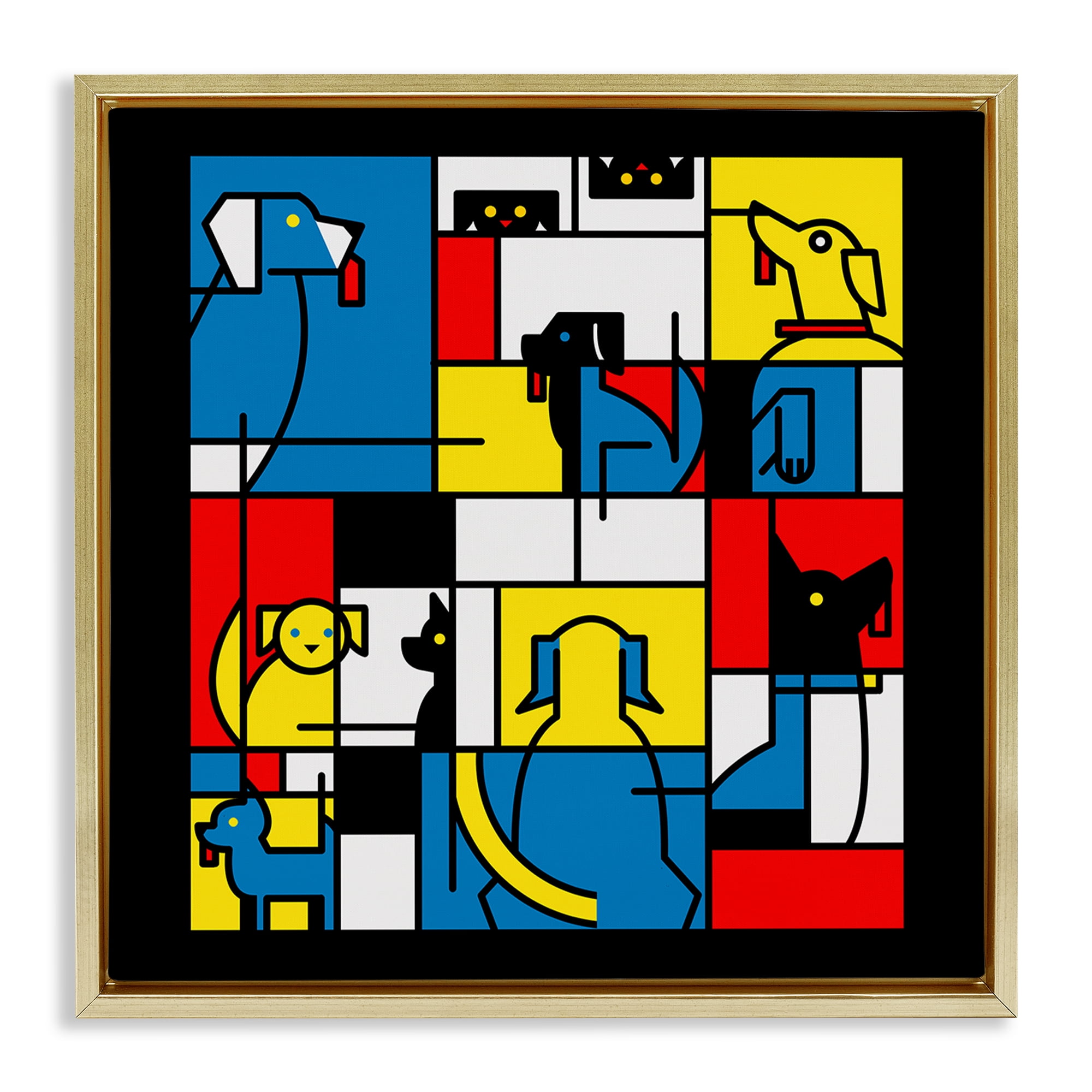 Stupell Industries Color Block Dogs Abstract Gold Framed Floater Canvas Wall Art, design by Tobe Fonseca