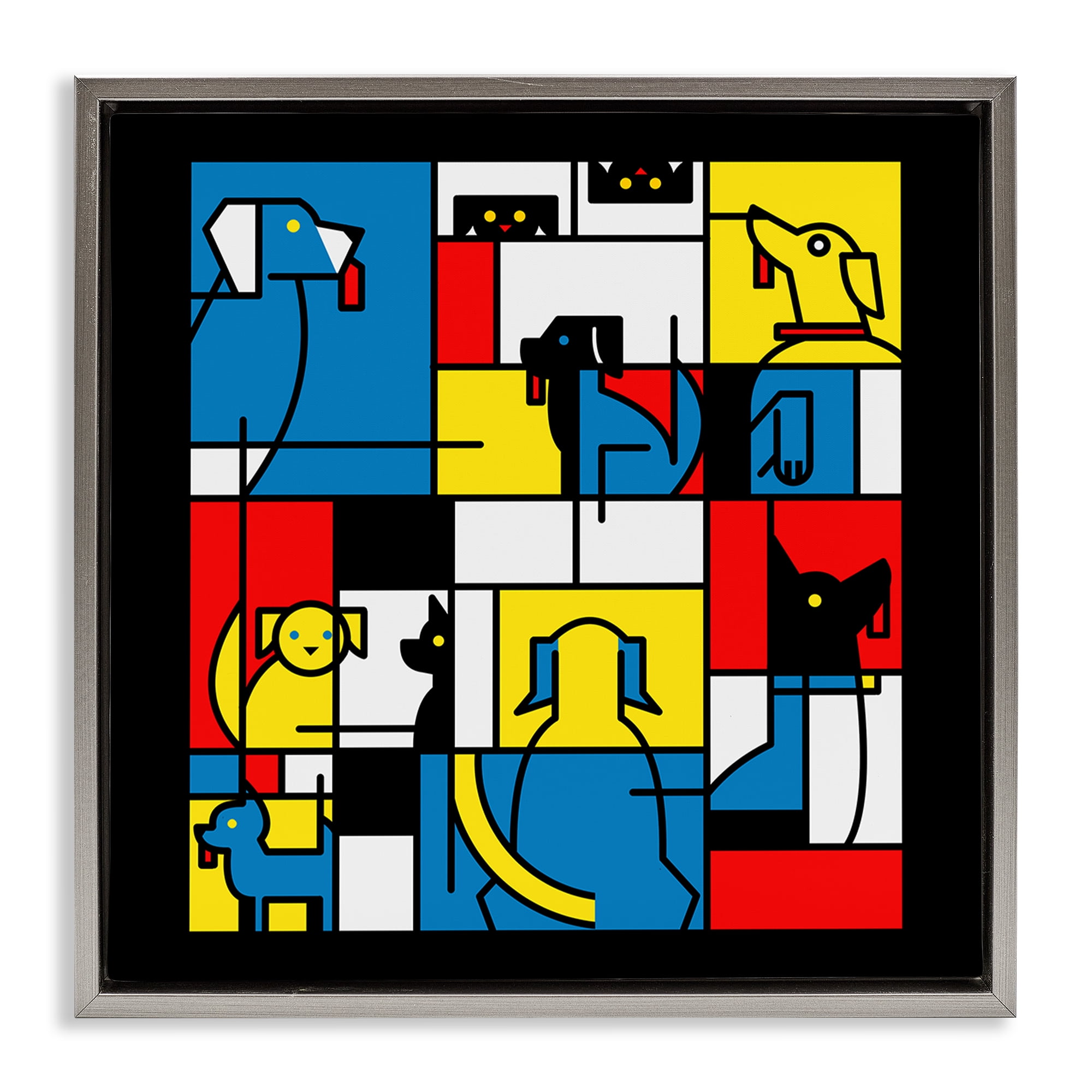 Stupell Industries Color Block Dogs Abstract Gray Framed Floater Canvas Wall Art, design by Tobe Fonseca