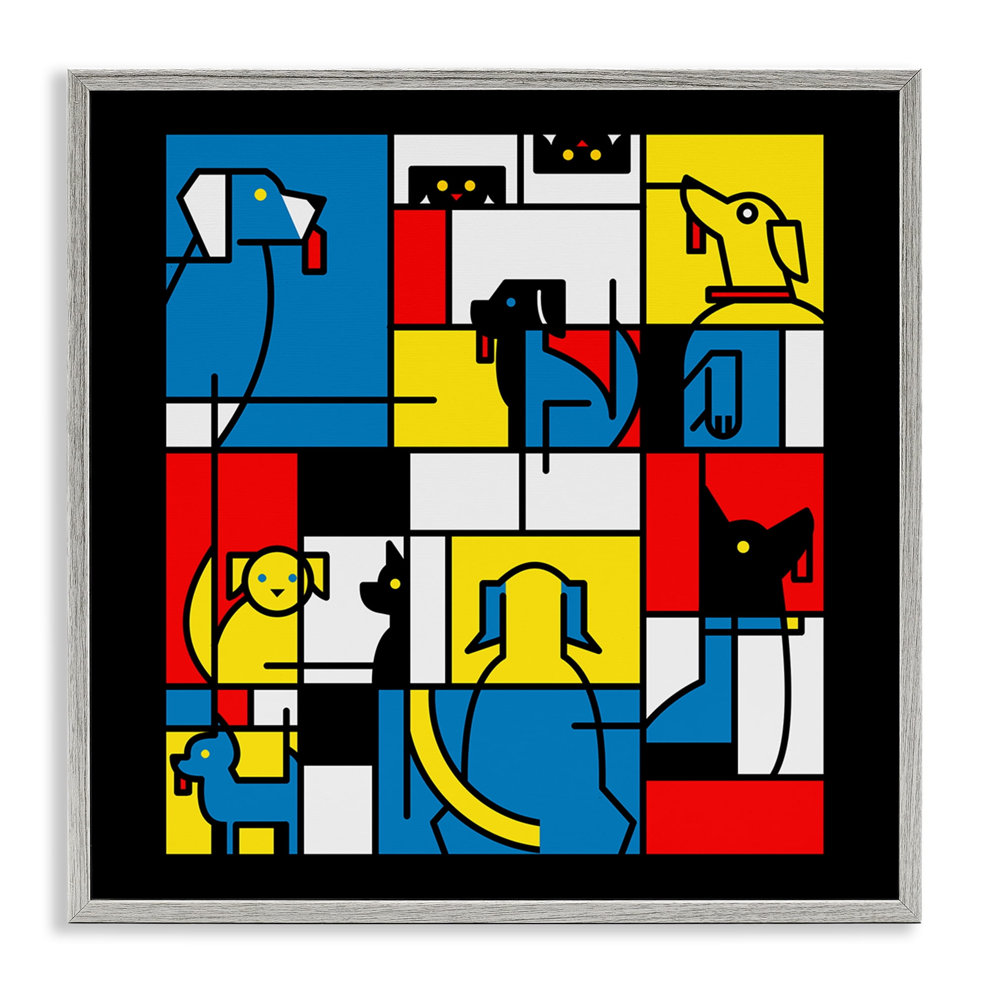 Stupell Industries Color Block Dogs Abstract Gray Framed Giclee Art, design by Tobe Fonseca