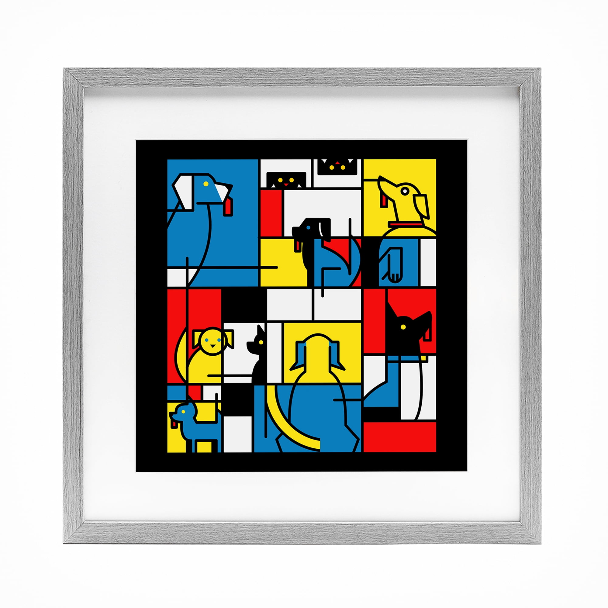 Stupell Industries Color Block Dogs Abstract Gray Framed Print Under Glass, design by Tobe Fonseca