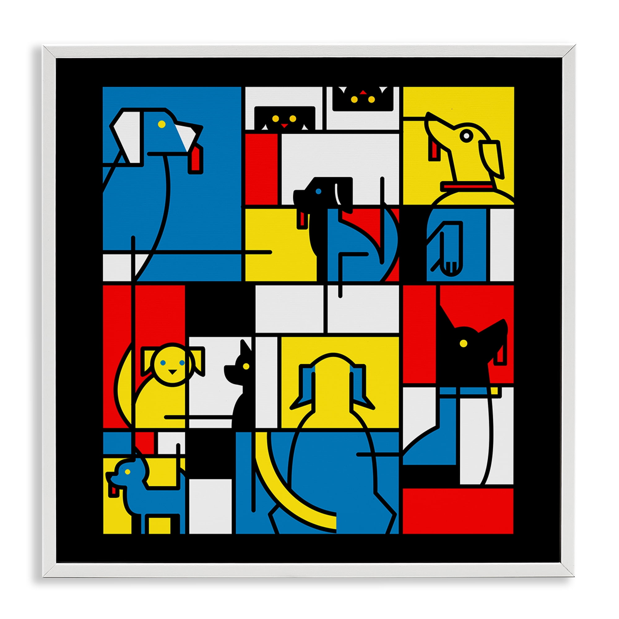 Stupell Industries Color Block Dogs Abstract White Framed Giclee Art, design by Tobe Fonseca