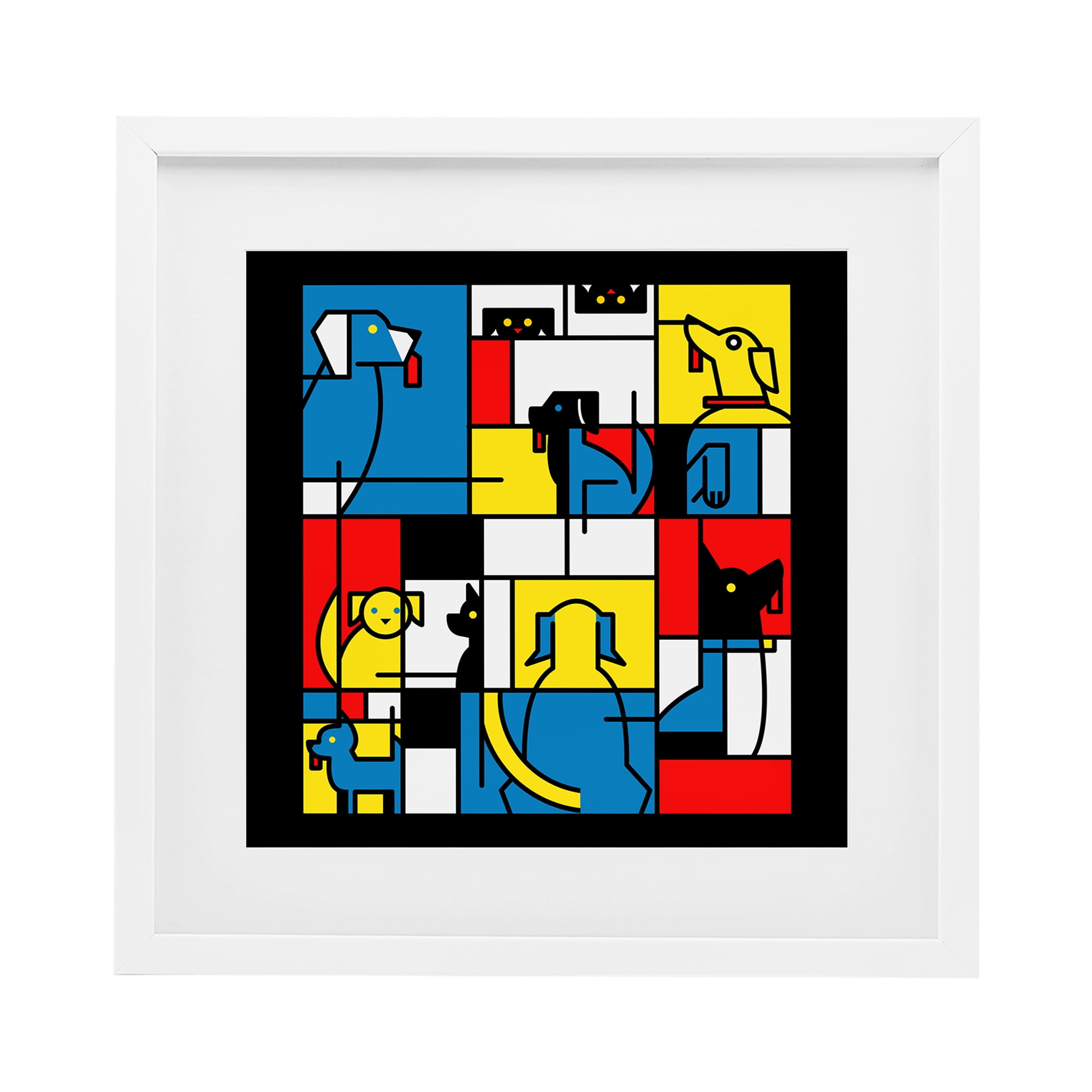 Stupell Industries Color Block Dogs Abstract White Framed Print Under Glass, design by Tobe Fonseca