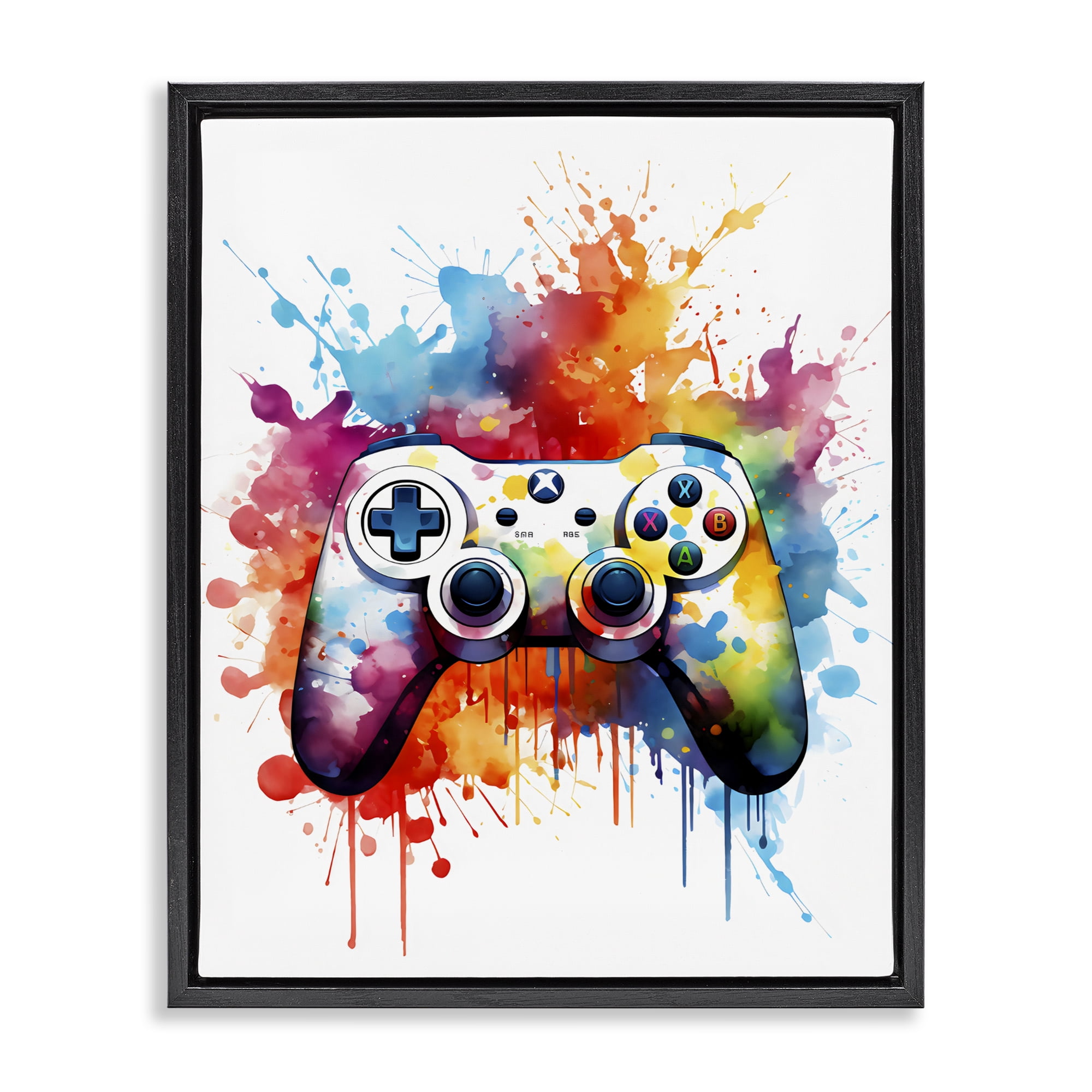 Stupell Industries Color Burst Game Controller Black Framed Floater Canvas Wall Art, design by Creative Studio