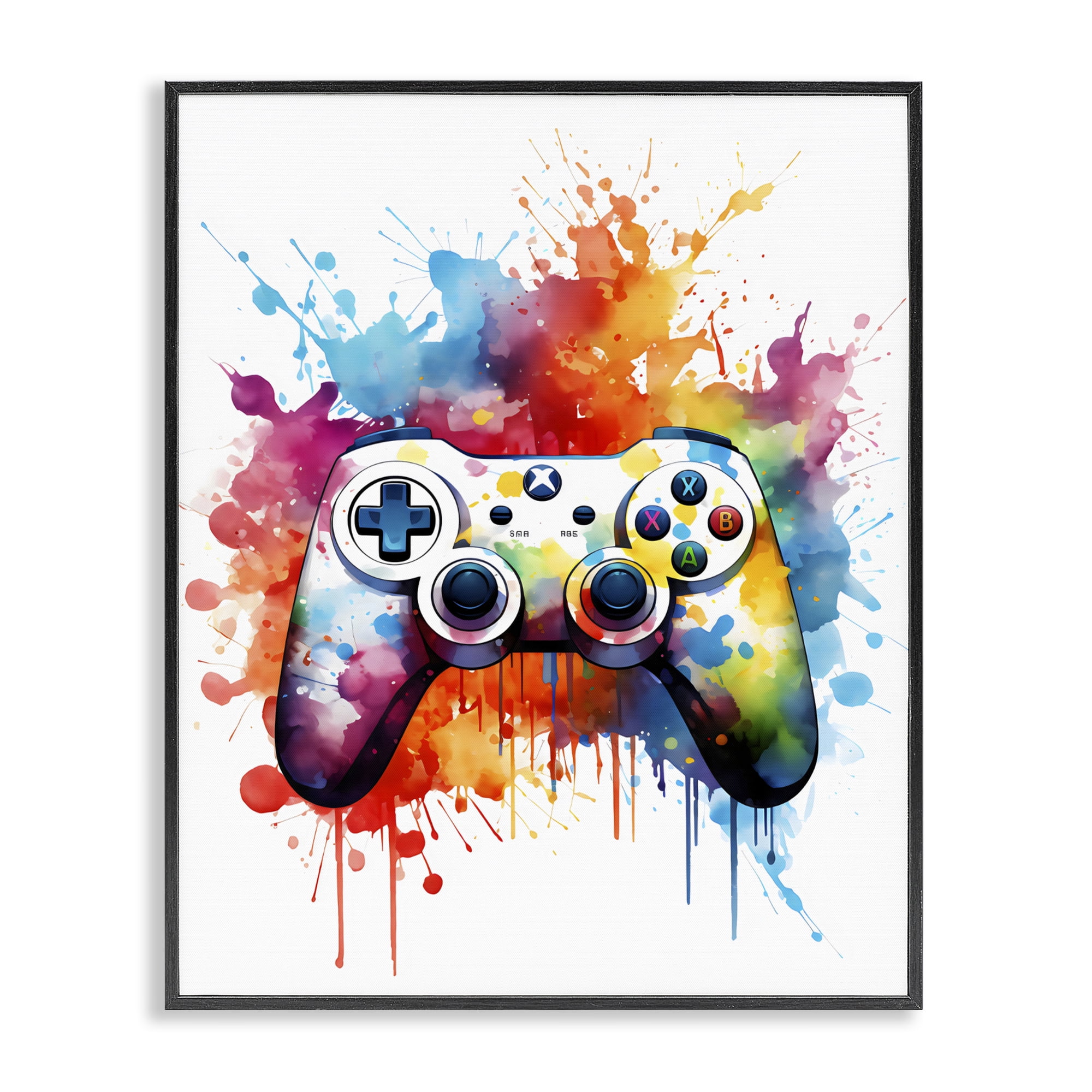 Stupell Industries Color Burst Game Controller Black Framed Giclee Art, design by Creative Studio