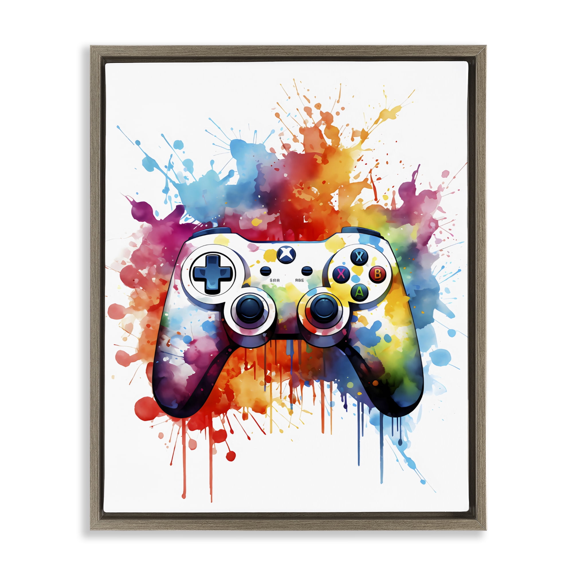 Stupell Industries Color Burst Game Controller Brown Framed Floater Canvas Wall Art, design by Creative Studio