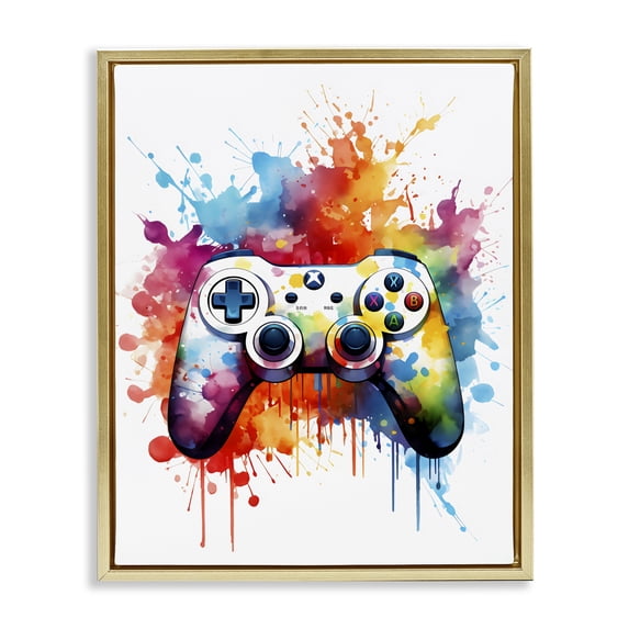 Stupell Industries Contemporary Color Burst Game Controller Gold Floating Frame Canvas Art, 25 x 31, by Creative Studio