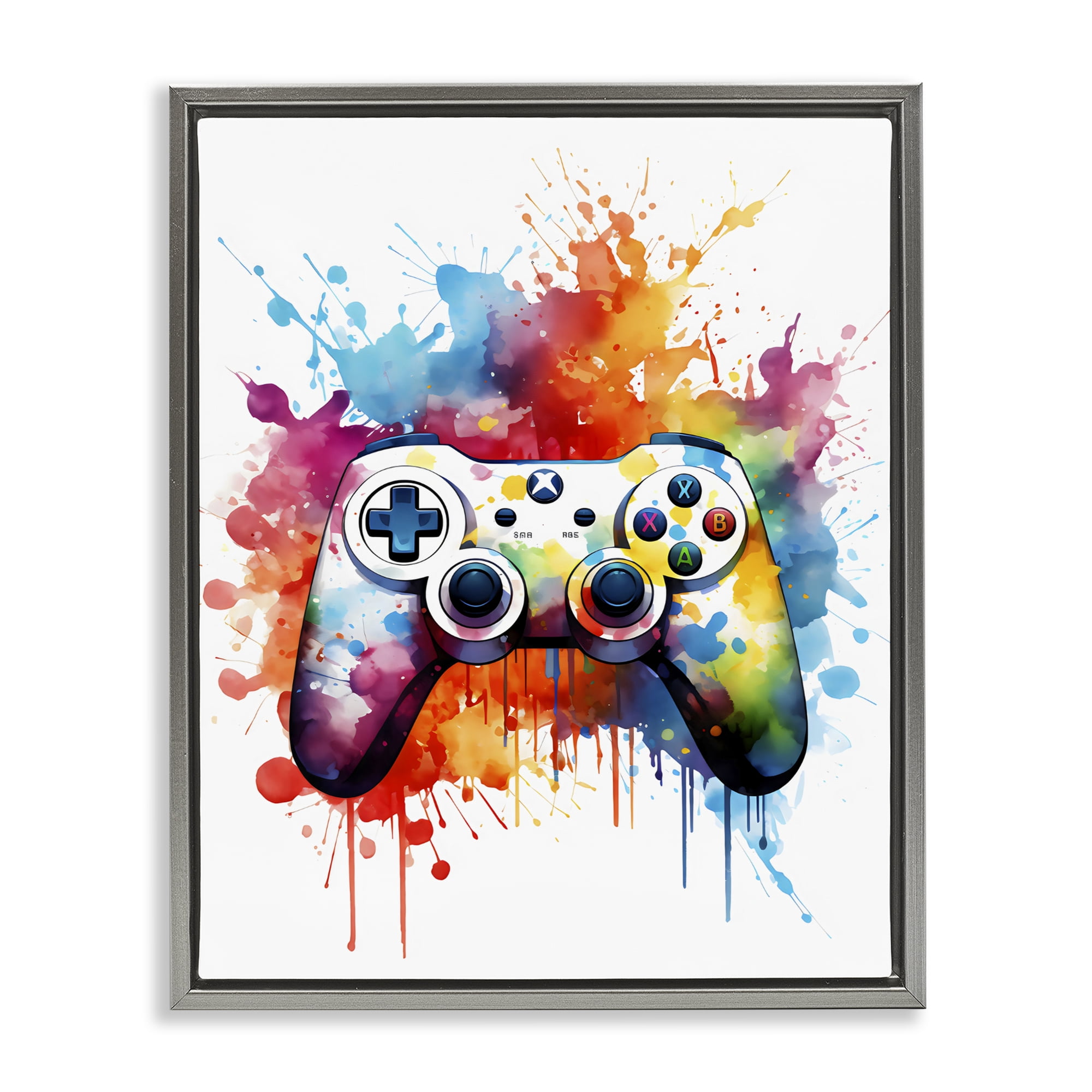 Stupell Industries Color Burst Game Controller Gray Framed Floater Canvas Wall Art, design by Creative Studio