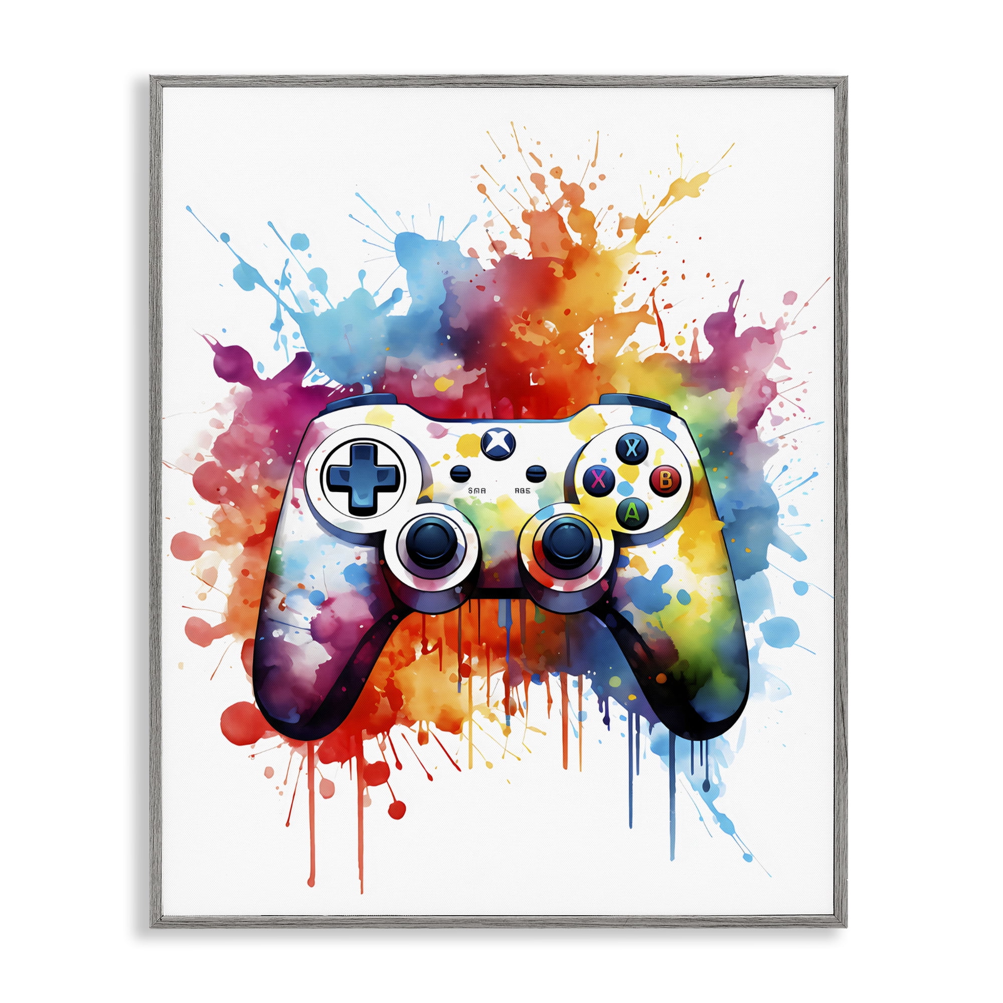 Stupell Industries Color Burst Game Controller Gray Framed Giclee Art, design by Creative Studio