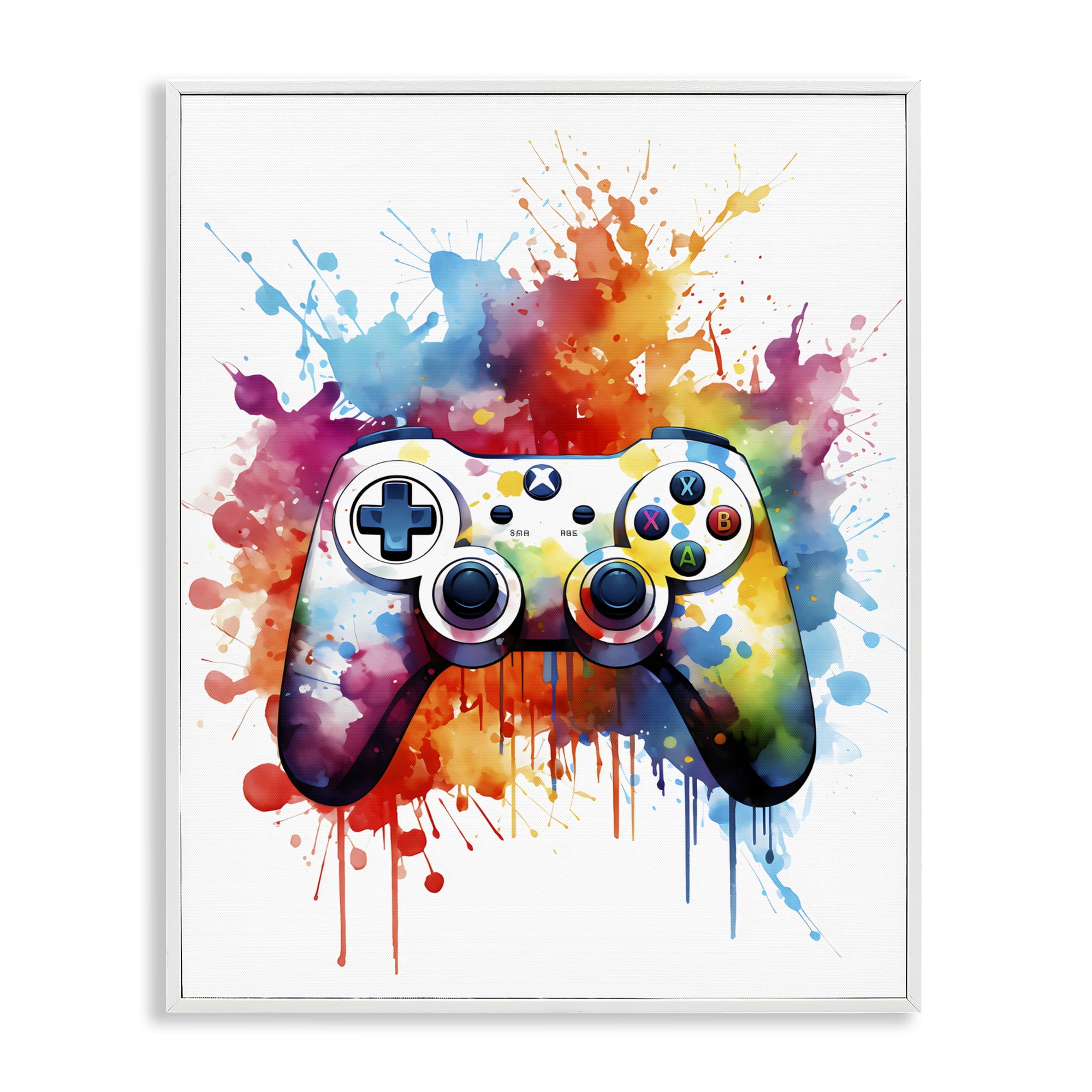 Stupell Industries Color Burst Game Controller White Framed Giclee Art, design by Creative Studio