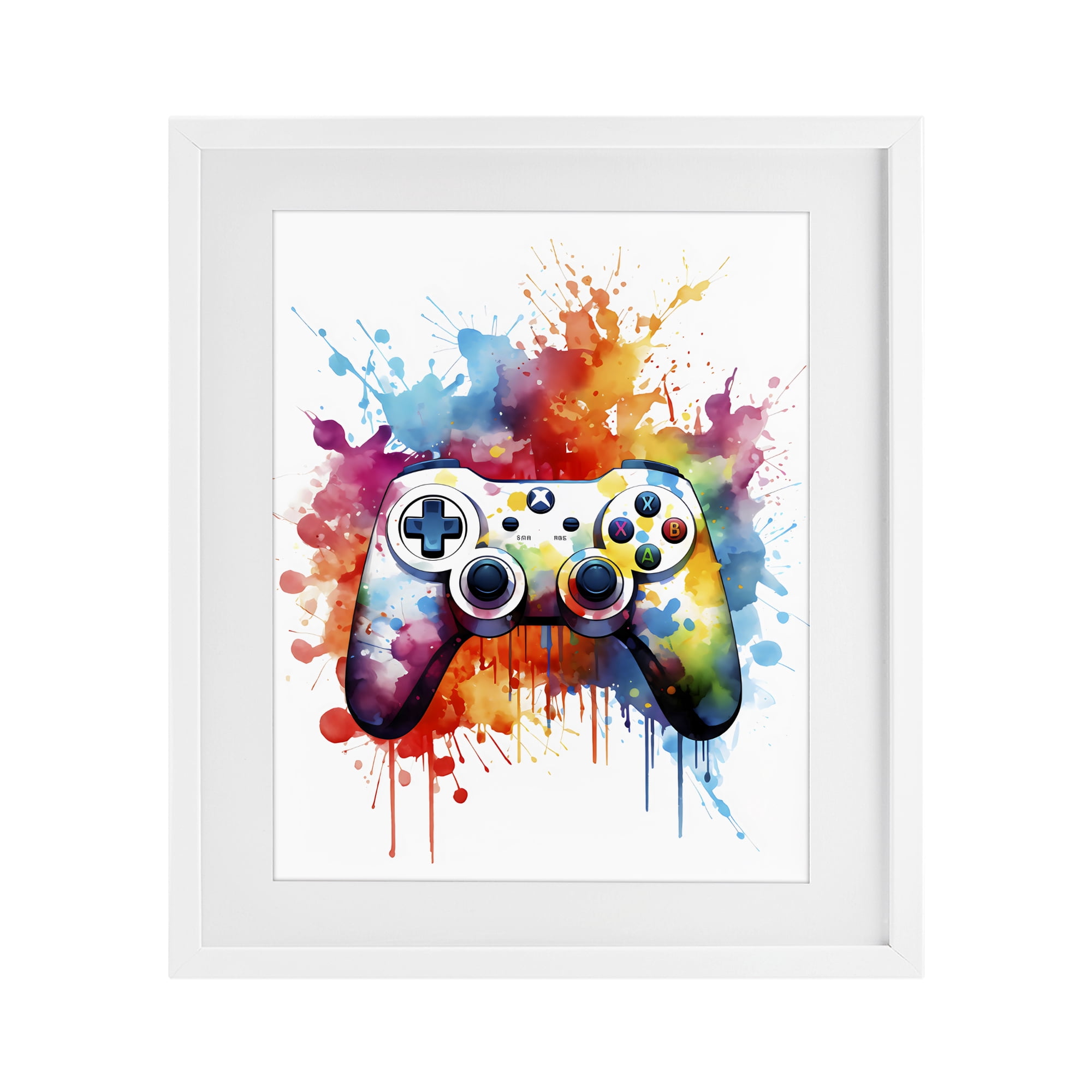 Stupell Industries Color Burst Game Controller White Framed Print Under Glass, design by Creative Studio