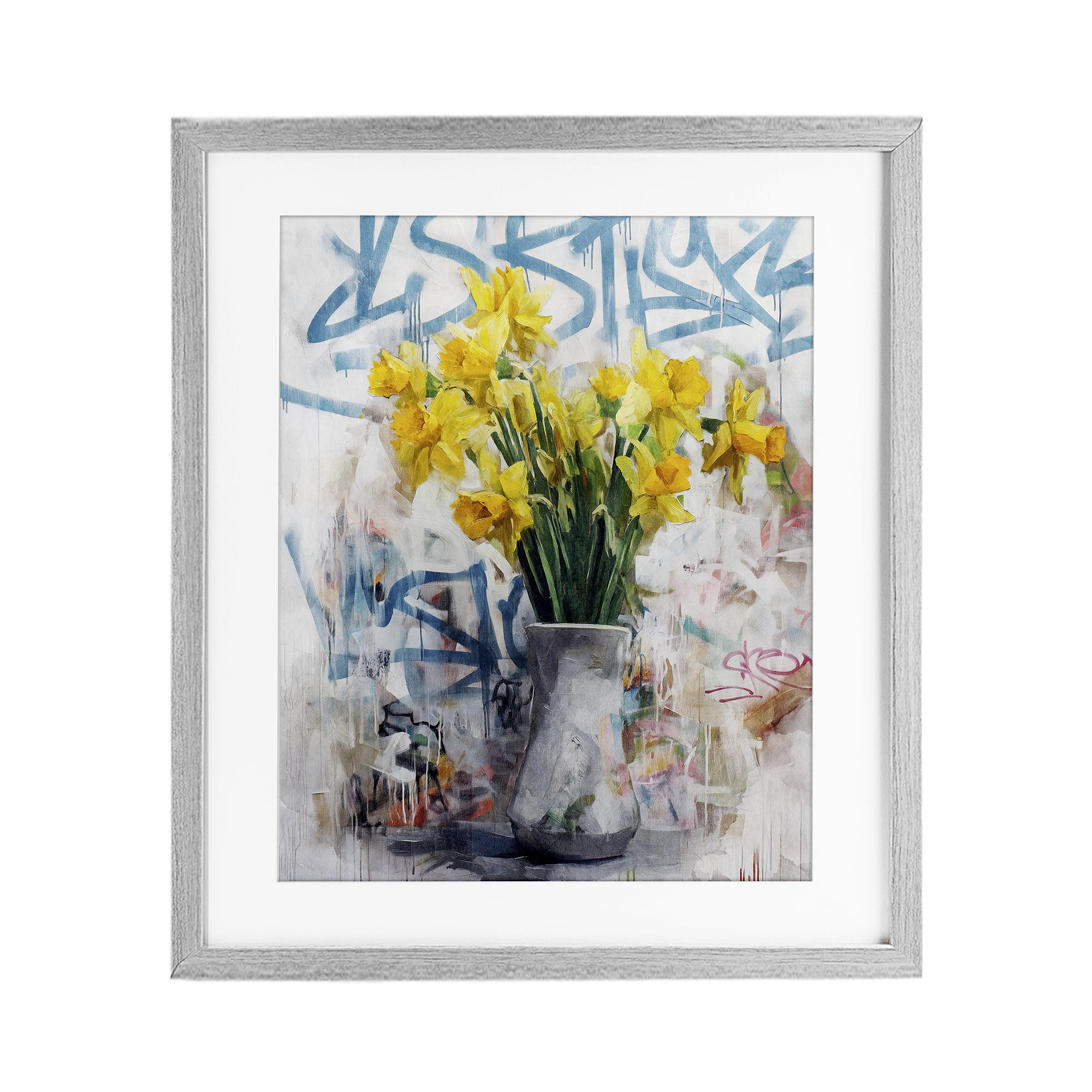 Stupell Industries Color Clash Daffodils & Graffiti Gray Framed Print Under Glass, design by Svetlana Aleynikova