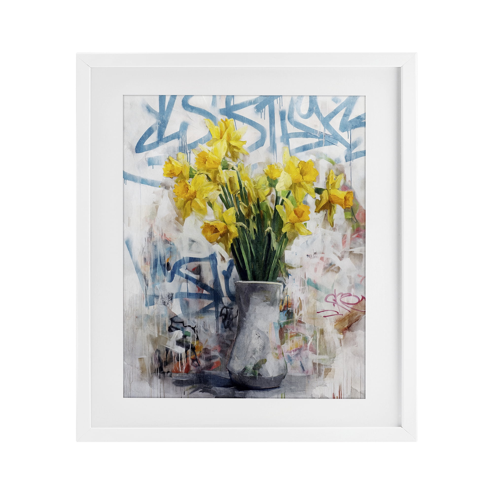 Stupell Industries Color Clash Daffodils & Graffiti White Framed Print Under Glass, design by Svetlana Aleynikova
