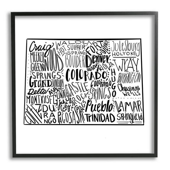 Stupell Industries Colorado Cities Typography State Shape Graphic Art Black Framed Art Print Wall Art, Design by The Saturday Evening Post