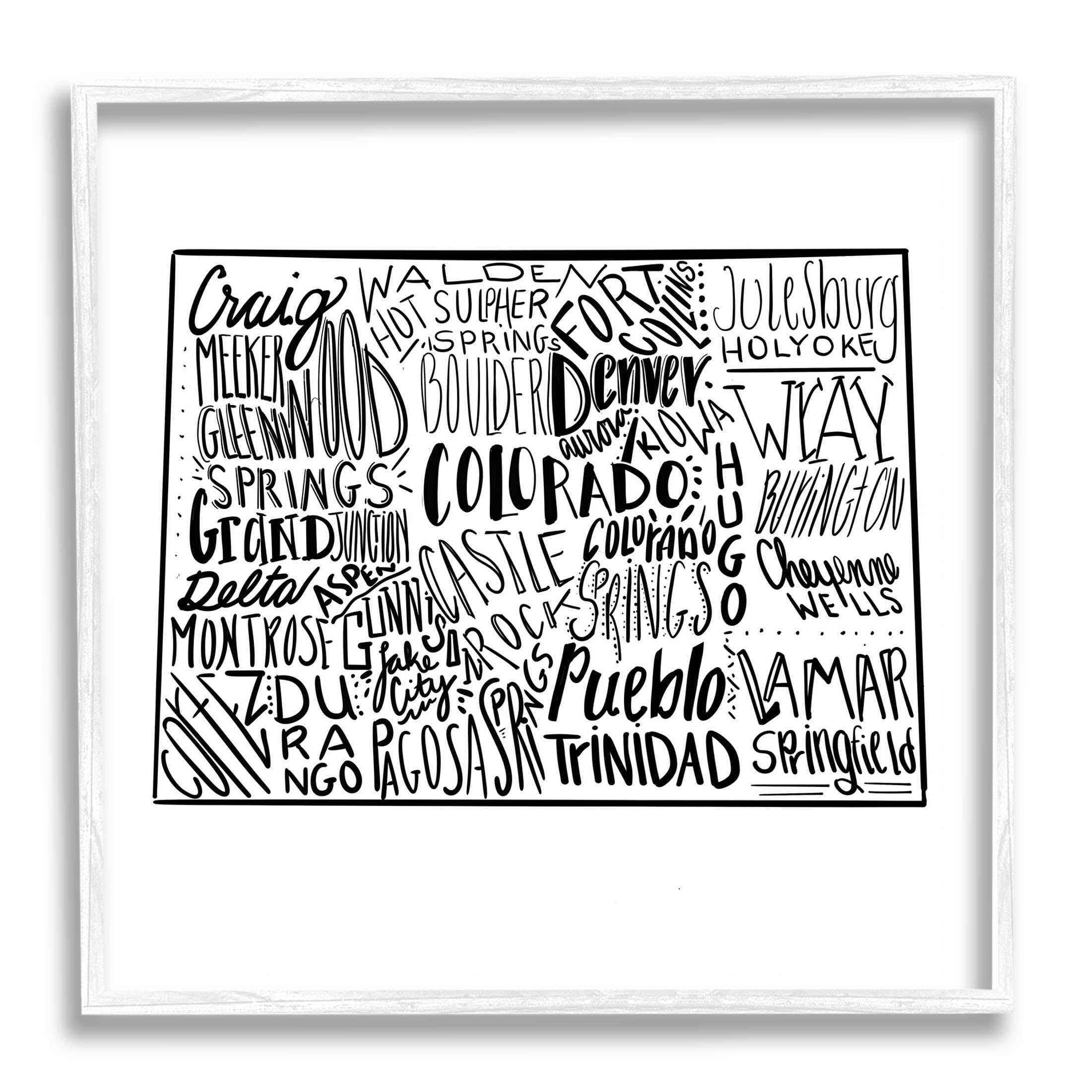 Stupell Industries Colorado Cities Typography State Shape Graphic Art White Framed Art Print Wall Art, Design by The Saturday Evening Post