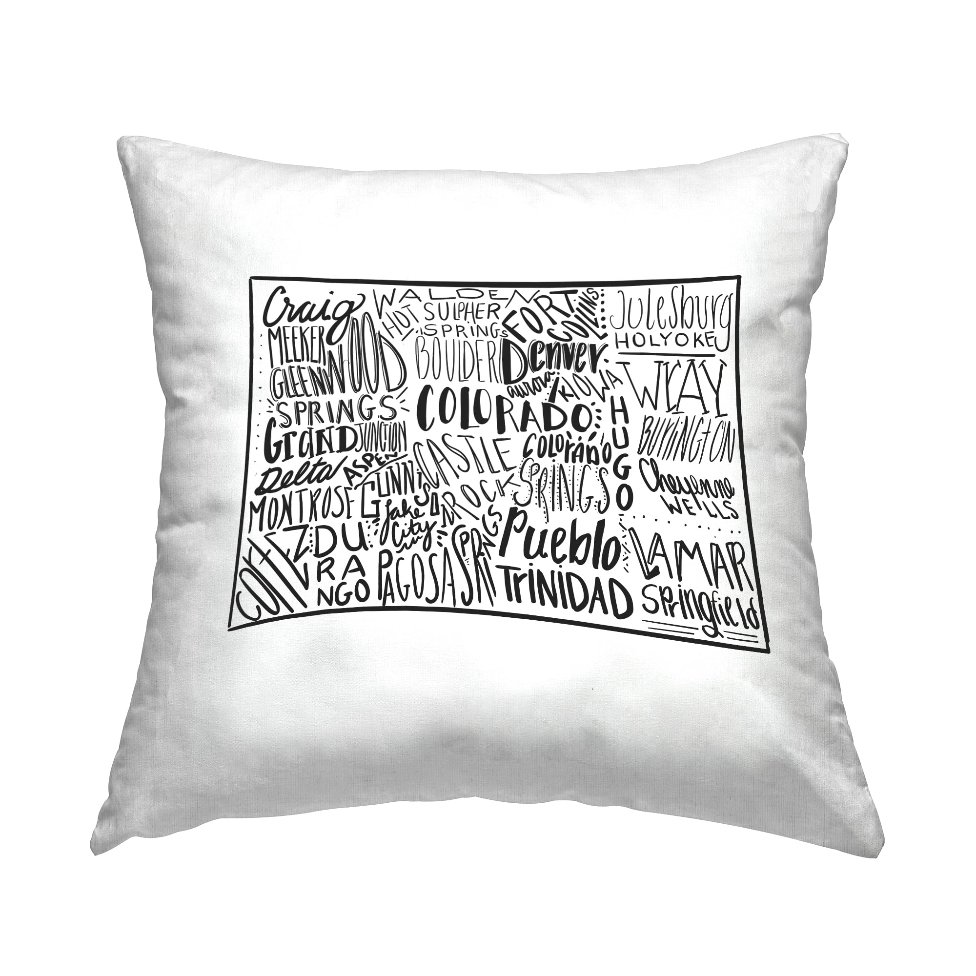 Colorado Typography Map Design Black and White Square Throw Pillow