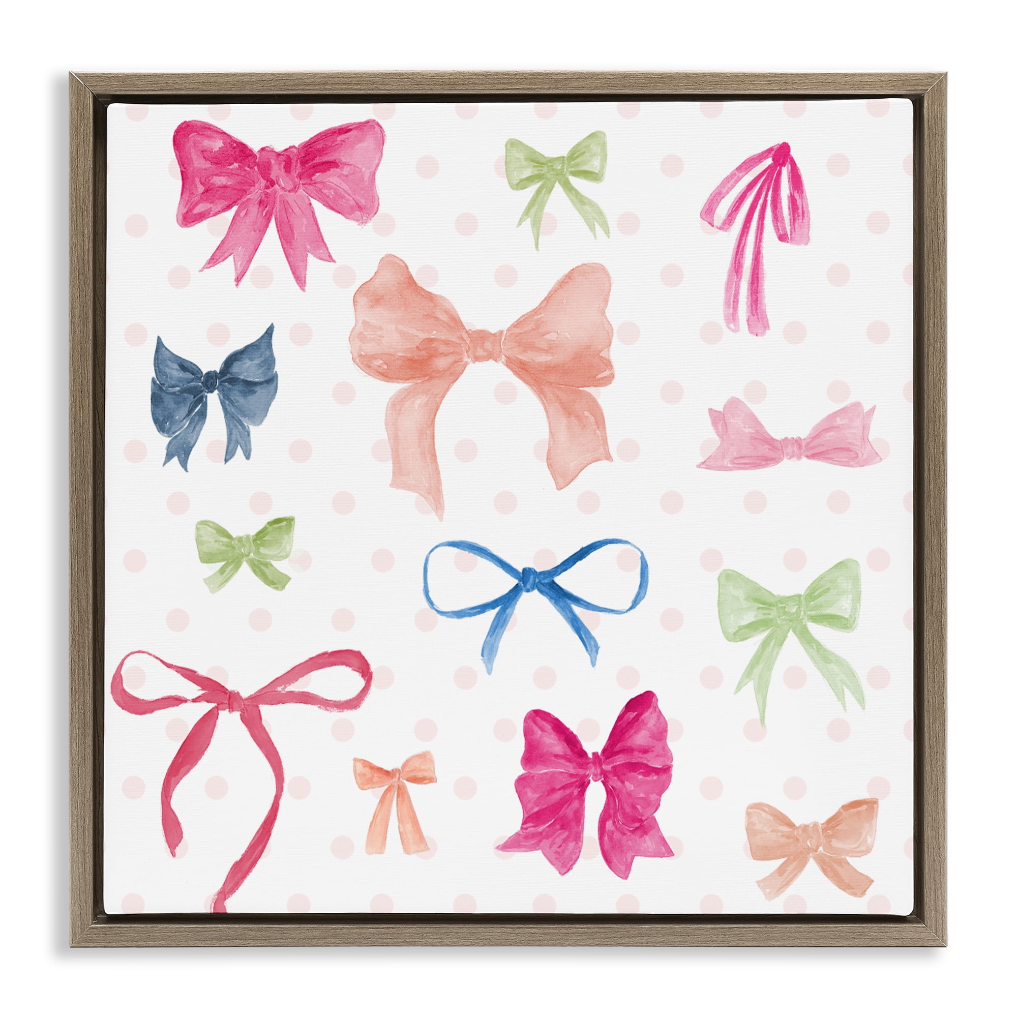 Stupell Industries Colored Bows on Plaid Brown Framed Floater Canvas Wall Art, design by Lucille Price