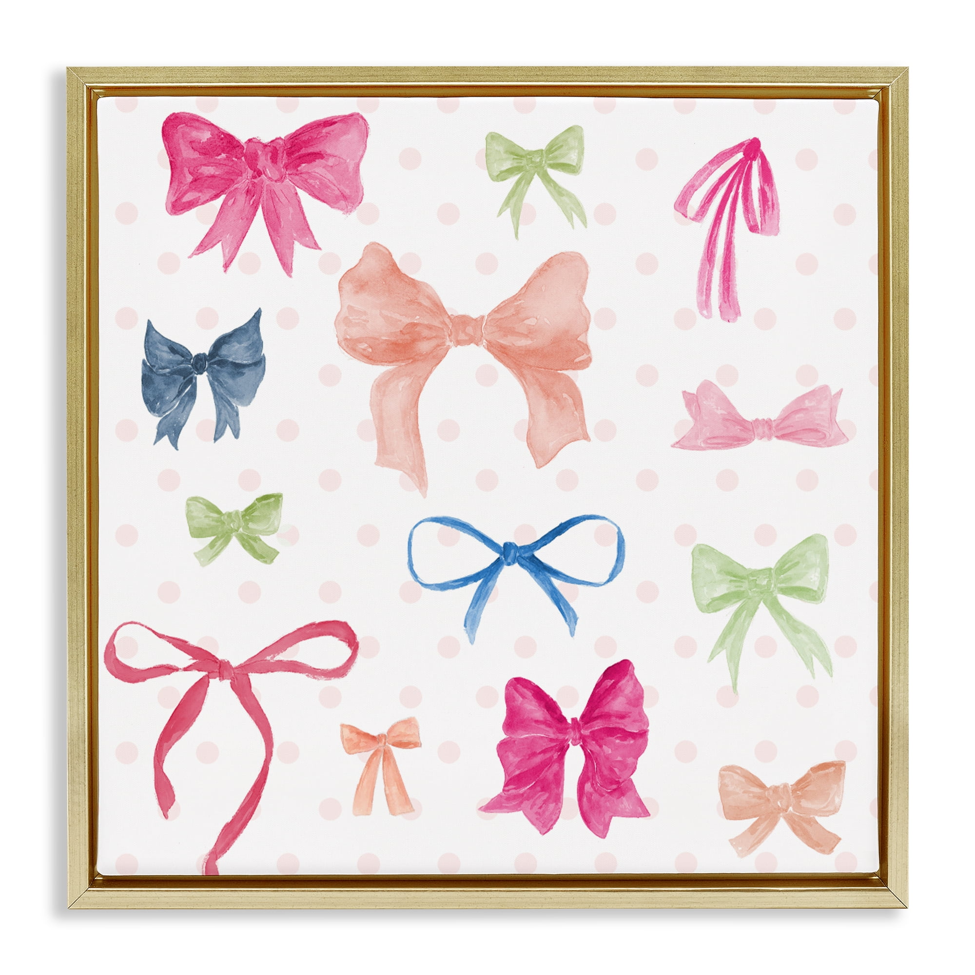 Stupell Industries Colored Bows on Plaid Gold Framed Floater Canvas Wall Art, design by Lucille Price