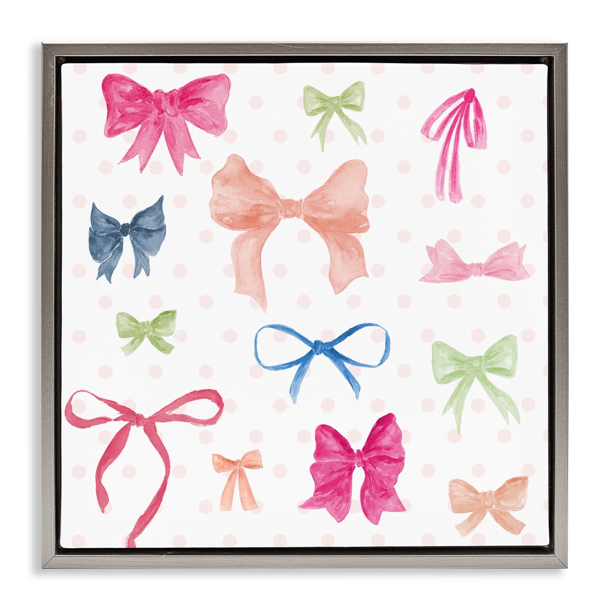 Stupell Industries Colored Bows on Plaid Gray Framed Floater Canvas Wall Art, design by Lucille Price