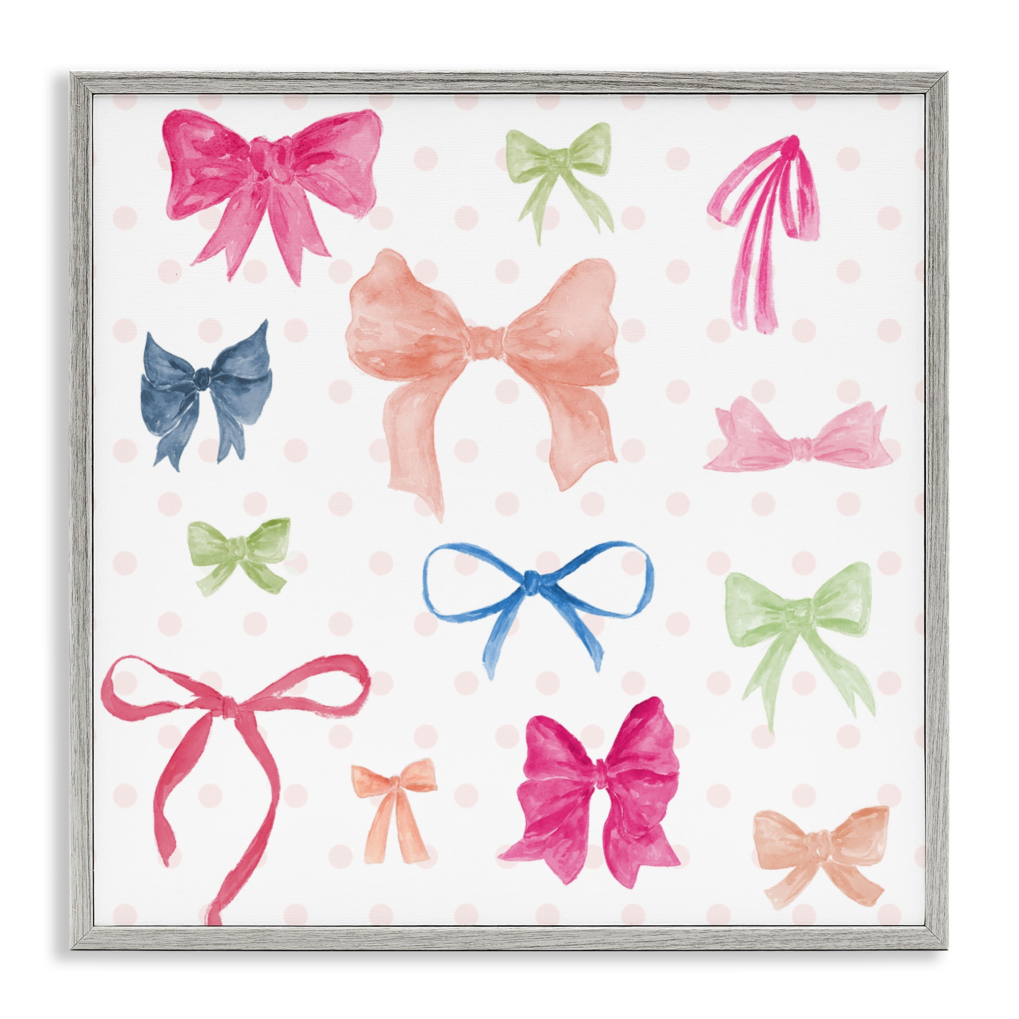 Stupell Industries Colored Bows on Plaid Gray Framed Giclee Art, design by Lucille Price