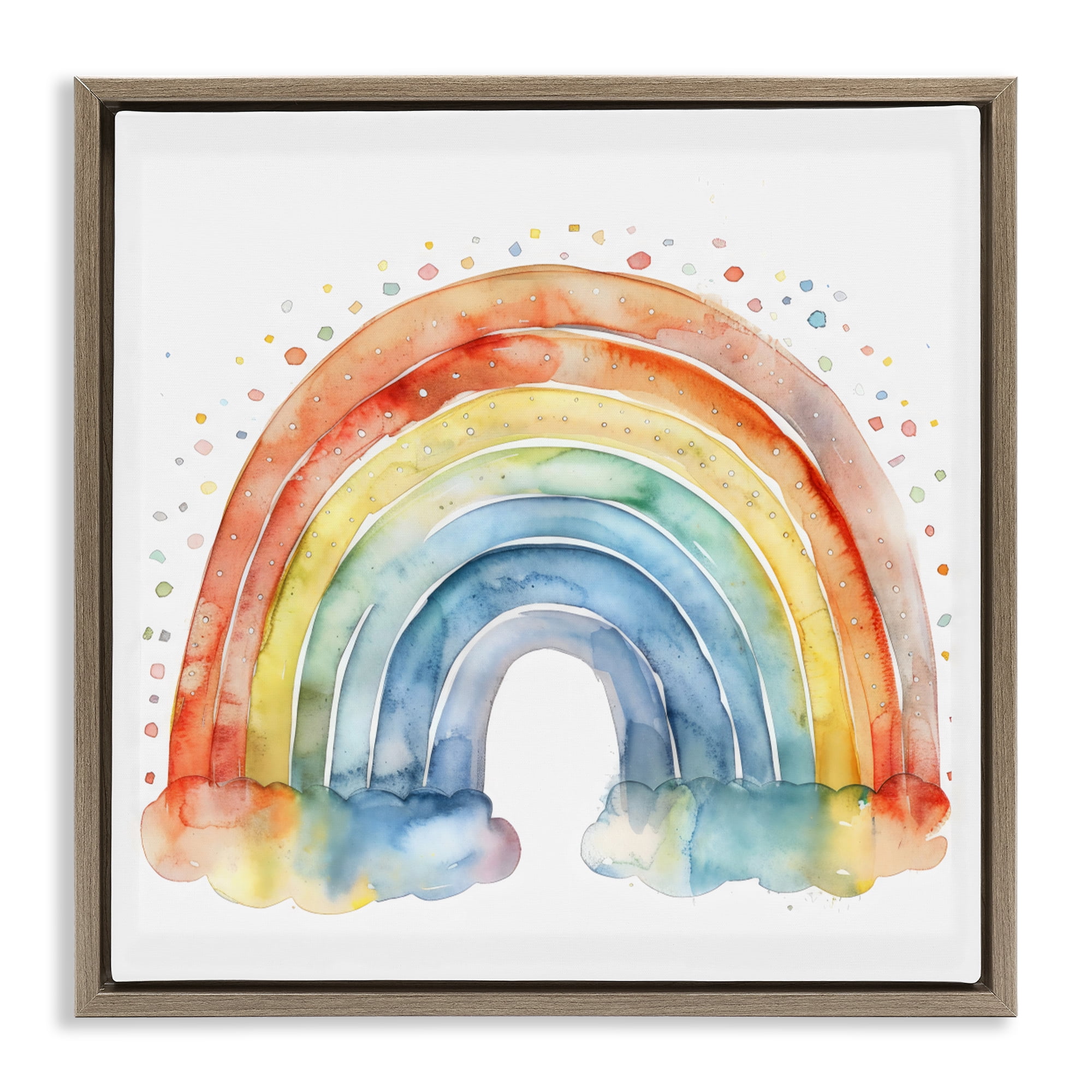 Stupell Industries Colored Rainbow Clouds Brown Framed Floater Canvas Wall Art, design by Creative Studio