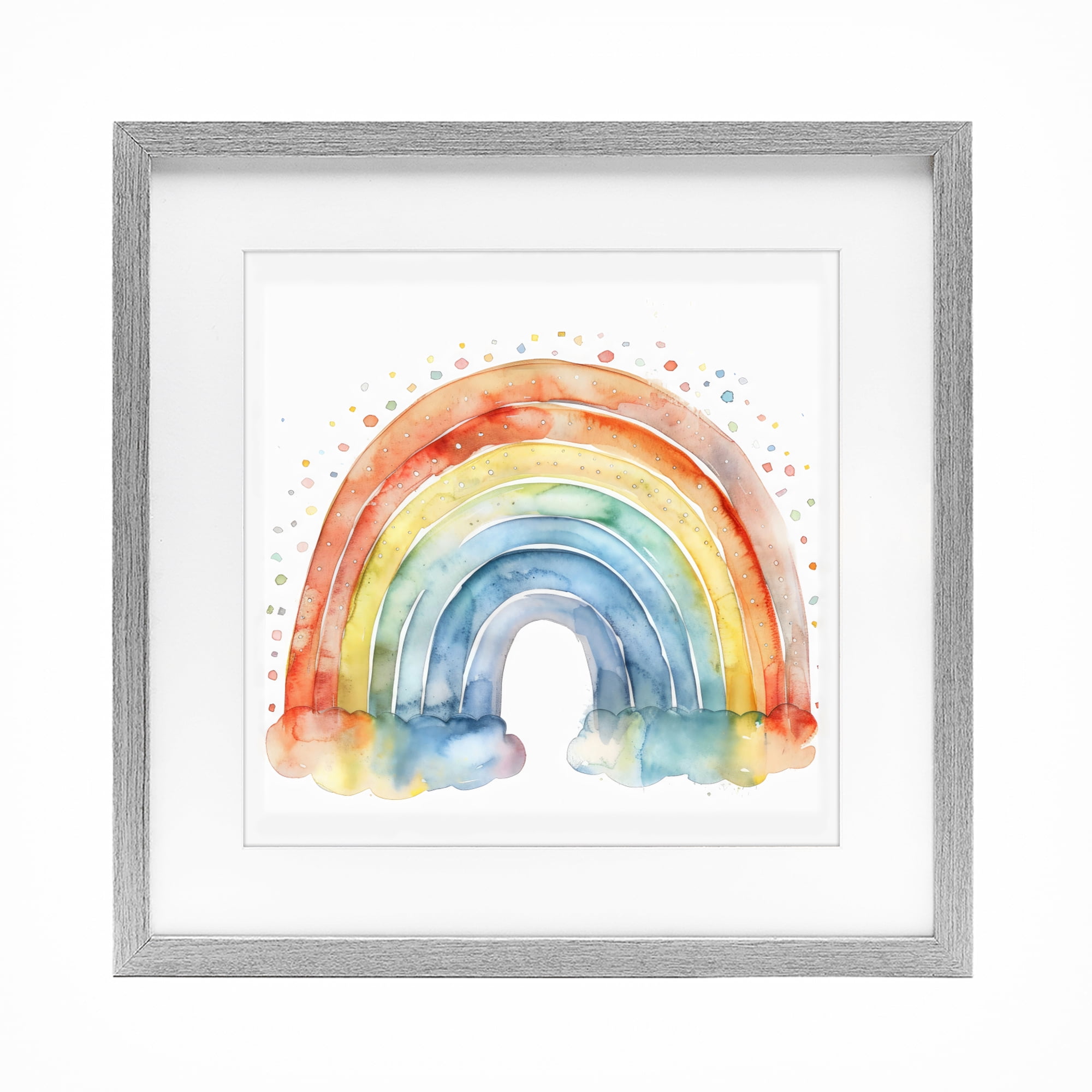 Stupell Industries Colored Rainbow Clouds Gray Framed Print Under Glass, design by Creative Studio