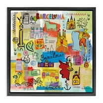Stupell Industries Colores de Barcelona Cities & Countries Painting Black Floater Framed Art Print Wall Art, 18 x 18