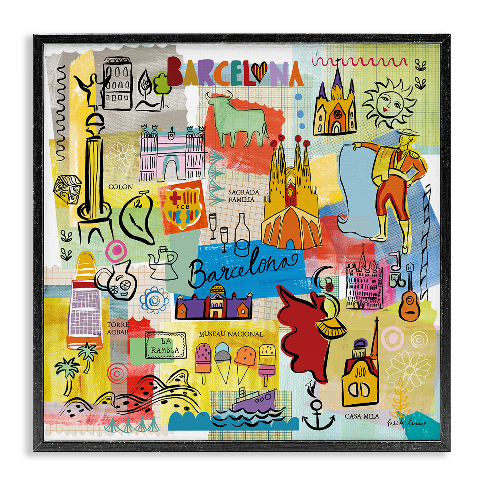 Stupell Industries Colores de Barcelona Cities & Countries Painting Black Framed Art Print Wall Art, 17 x 17