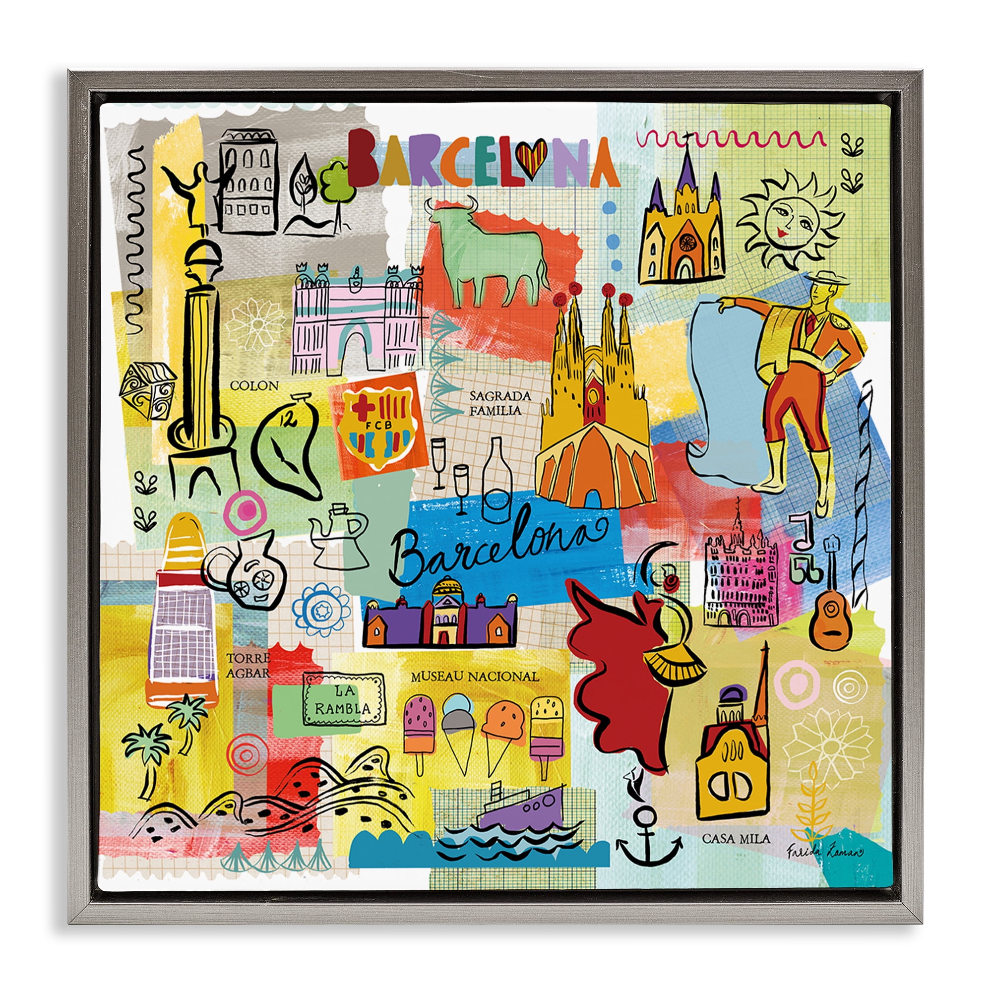 Stupell Industries Colores de Barcelona Cities & Countries Painting Gray Floater Framed Art Print Wall Art, 25 x 25