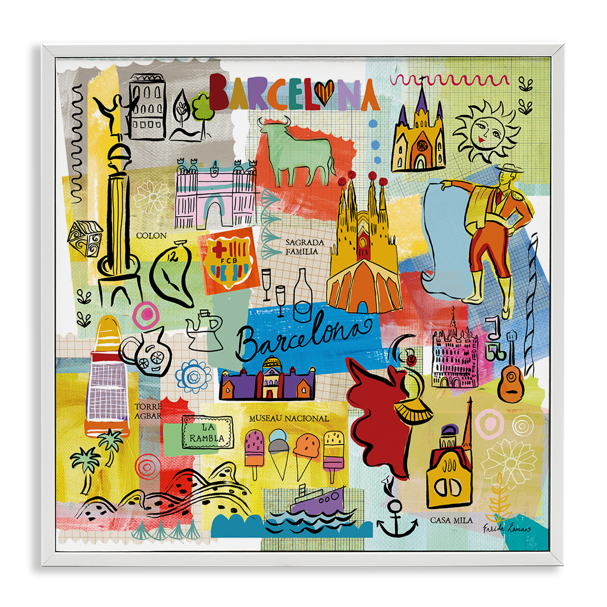 Stupell Industries Colores de Barcelona Cities & Countries Painting White Framed Art Print Wall Art, 12 x 12