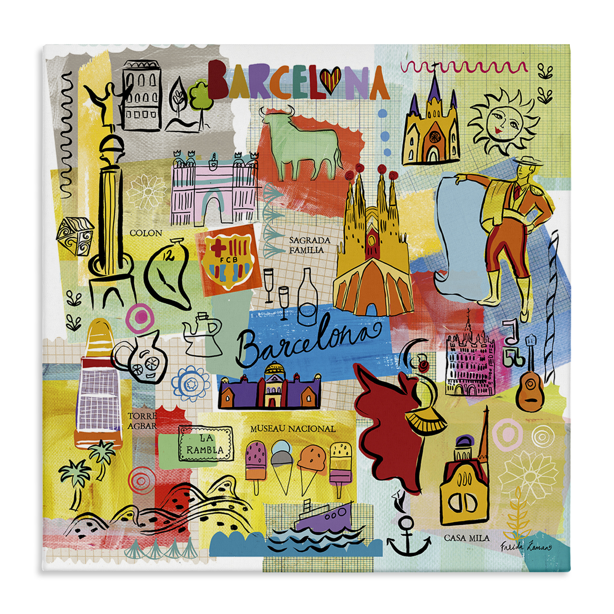 Stupell Industries Colores de Barcelona Cities & Countries Painting Wrapped Canvas Art Print Wall Art, 30 x 30