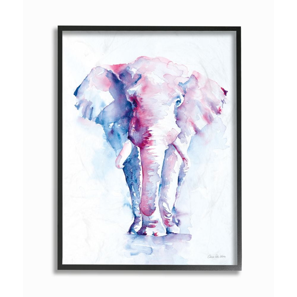 Stupell Industries Colorful Abstract Elephant Animal Blue Watercolor Painting Framed Giclee Texturized Art by Aimee Del Valle