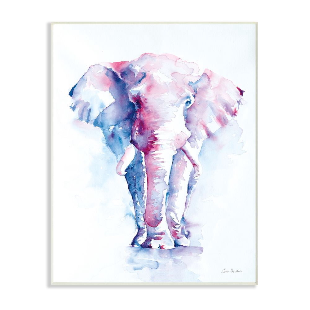 Stupell Industries Colorful Abstract Elephant Animal Blue Watercolor Painting Wall Plaque Art by Aimee Del Valle