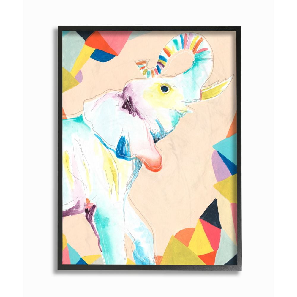 Stupell Industries Colorful Abstract Elephant Animal Rainbow Drawing Framed Giclee Texturized Art by June Erica Vess