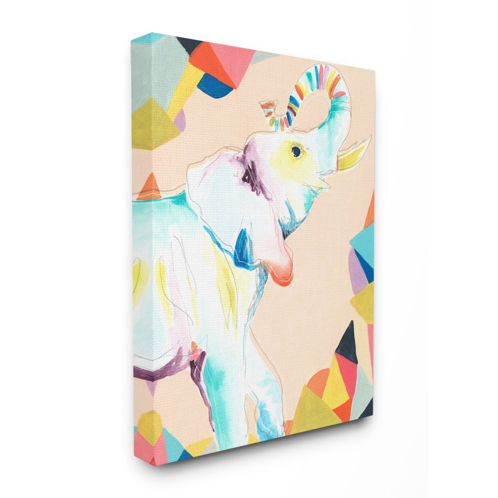 Stupell Industries Colorful Abstract Elephant Animal Rainbow Drawing Super Canvas Wall Art by June Erica Vess