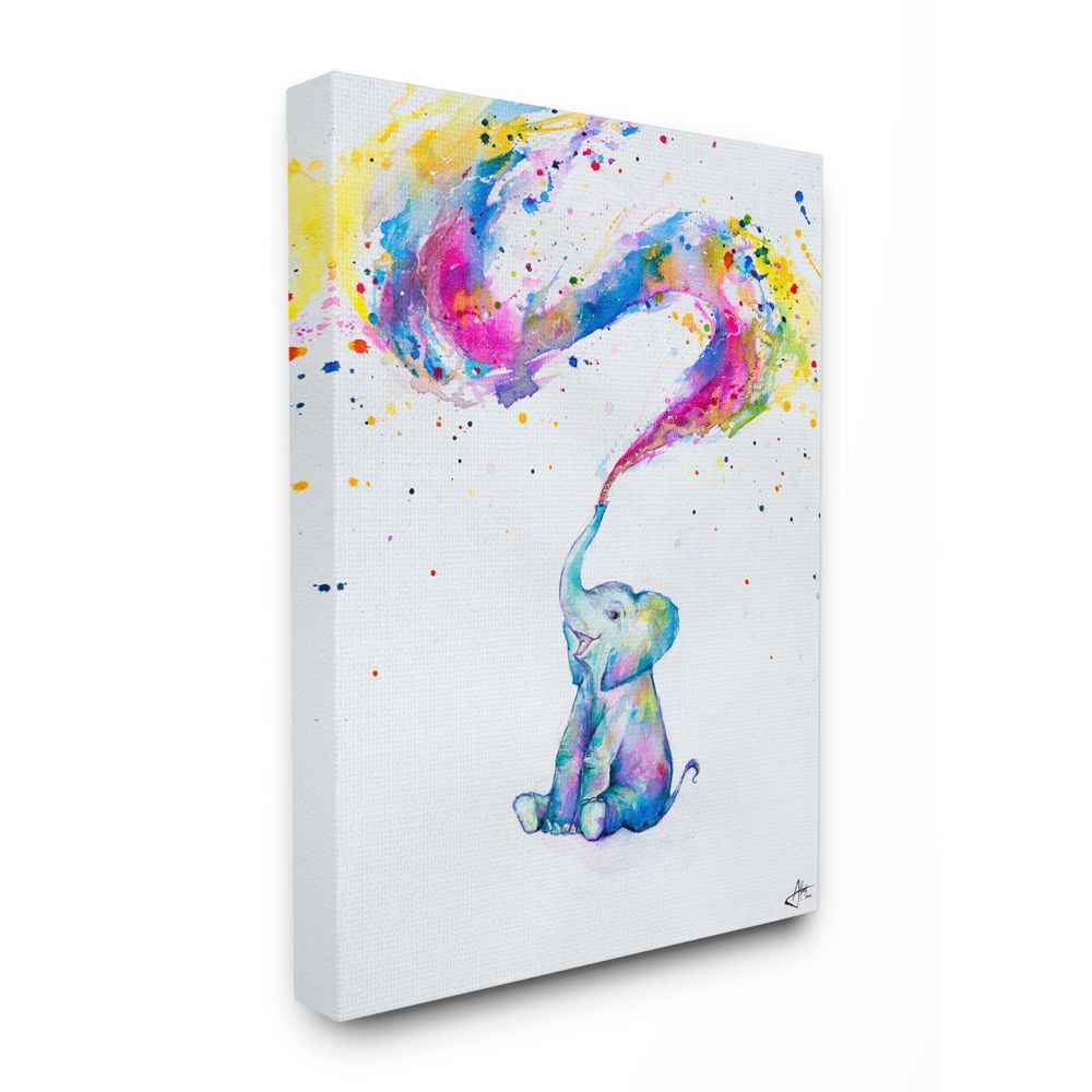 Stupell Industries Colorful Abstract Elephant Animal Watercolor Painting Canvas Wall Art by Marc Allante