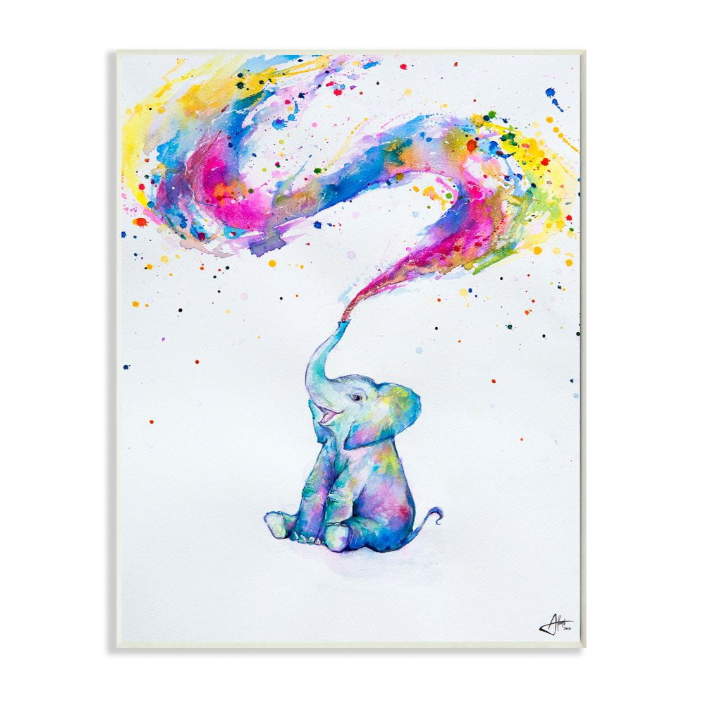 Stupell Industries Colorful Abstract Elephant Animal Watercolor Painting Wall Plaque by Marc Allante