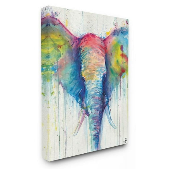 Stupell Industries Colorful Abstract Elephant Portrait Animal Watercolor Painting Canvas Wall Art by Marc Allante