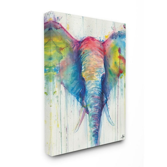 Stupell Industries Colorful Abstract Elephant Portrait Animal Watercolor Painting Canvas Wall Art by Marc Allante