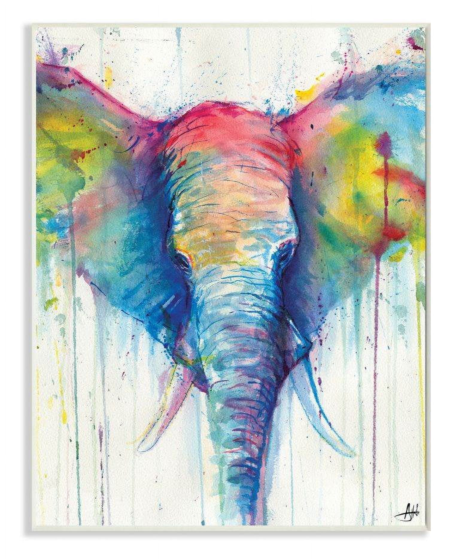 Stupell Industries Colorful Abstract Elephant Portrait Animal Watercolor Painting Wall Plaque by Marc Allante