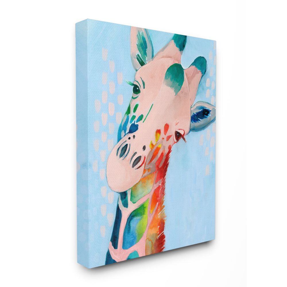 Stupell Industries Colorful Abstract Giraffe Animal Rainbow Blue Drawing Canvas Wall Art by Grace Popp