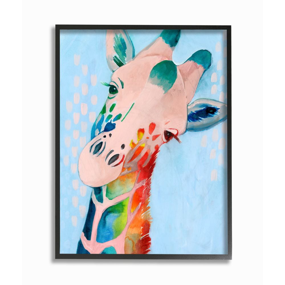 Stupell Industries Colorful Abstract Giraffe Animal Rainbow Blue Drawing Framed Giclee Texturized Art by Grace Popp