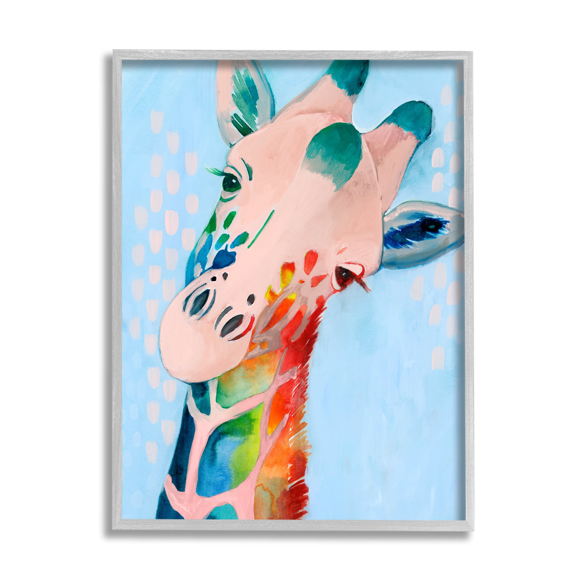 Stupell Industries Colorful Abstract Giraffe Animal Rainbow Blue Drawing Painting Framed Art Print Wall Art, 16x20, By Grace Popp