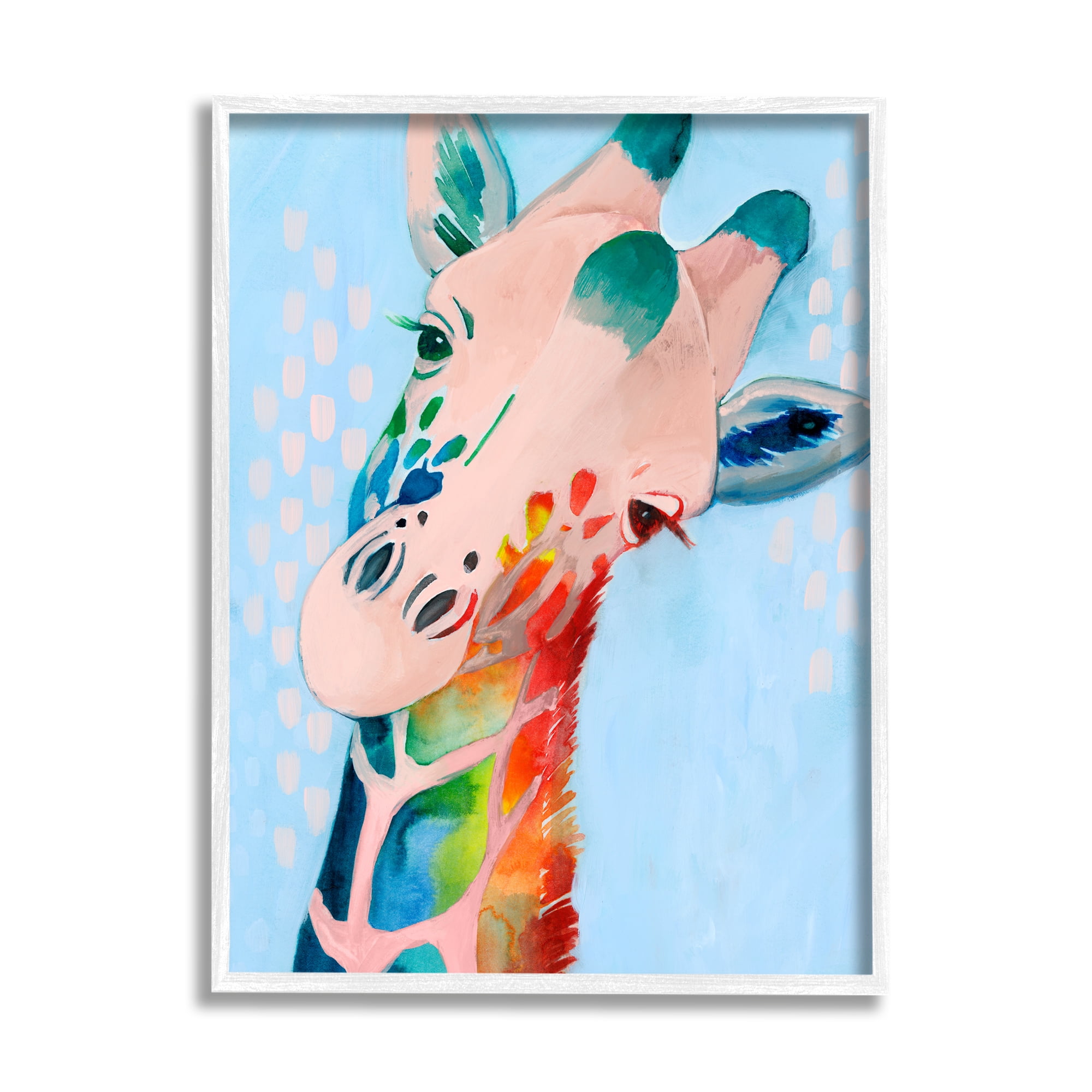 Stupell Industries Colorful Abstract Giraffe Animal Rainbow Blue Drawing Painting Framed Art Print Wall Art, 24x30, By Grace Popp