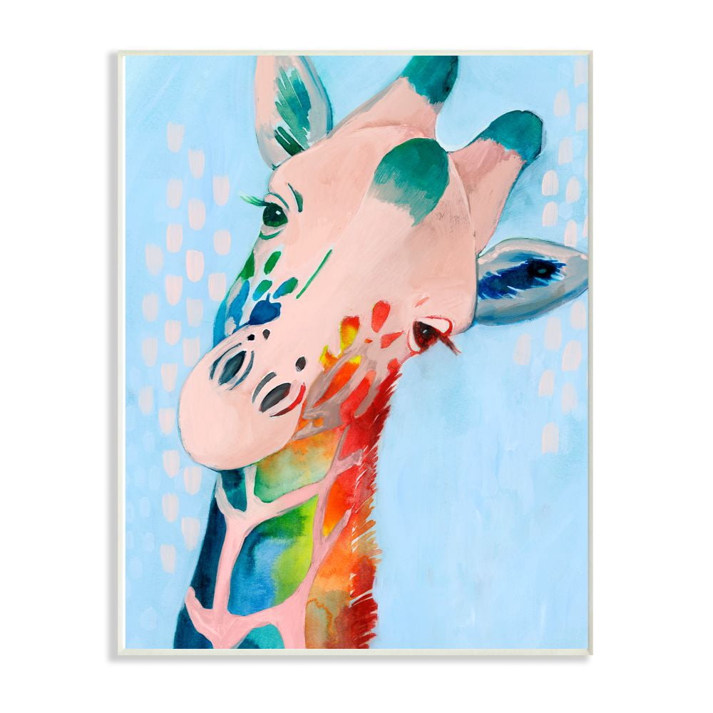 Stupell Industries Colorful Abstract Giraffe Animal Rainbow Blue Drawing Wall Plaque Art by Grace Popp