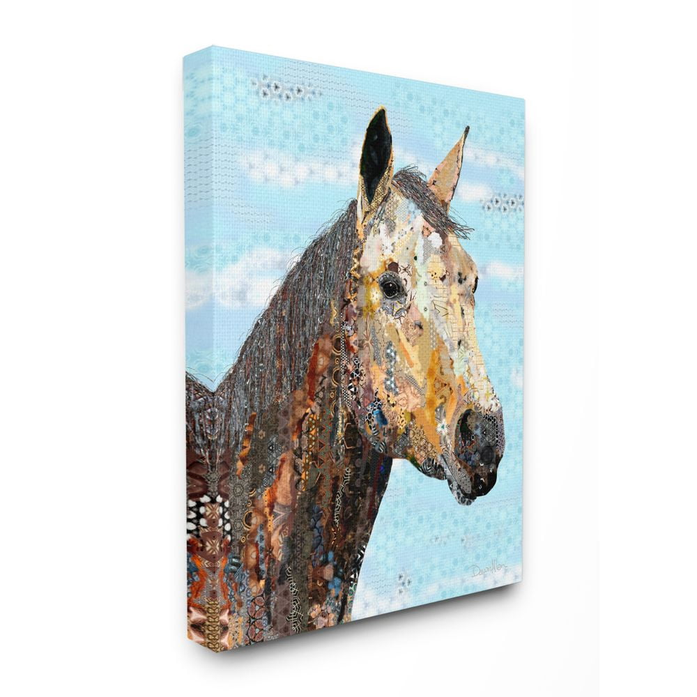 Stupell Industries Colorful Abstract Horse Animal Cool Blue Collage Design Canvas Wall Art by Dawn Allen